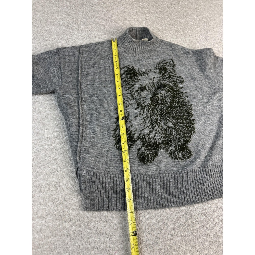 MOTH Sweater Womens Extra Small Gray Dog Intarsia Mock Neck Pullover Knit‎ - Picture 3 of 8